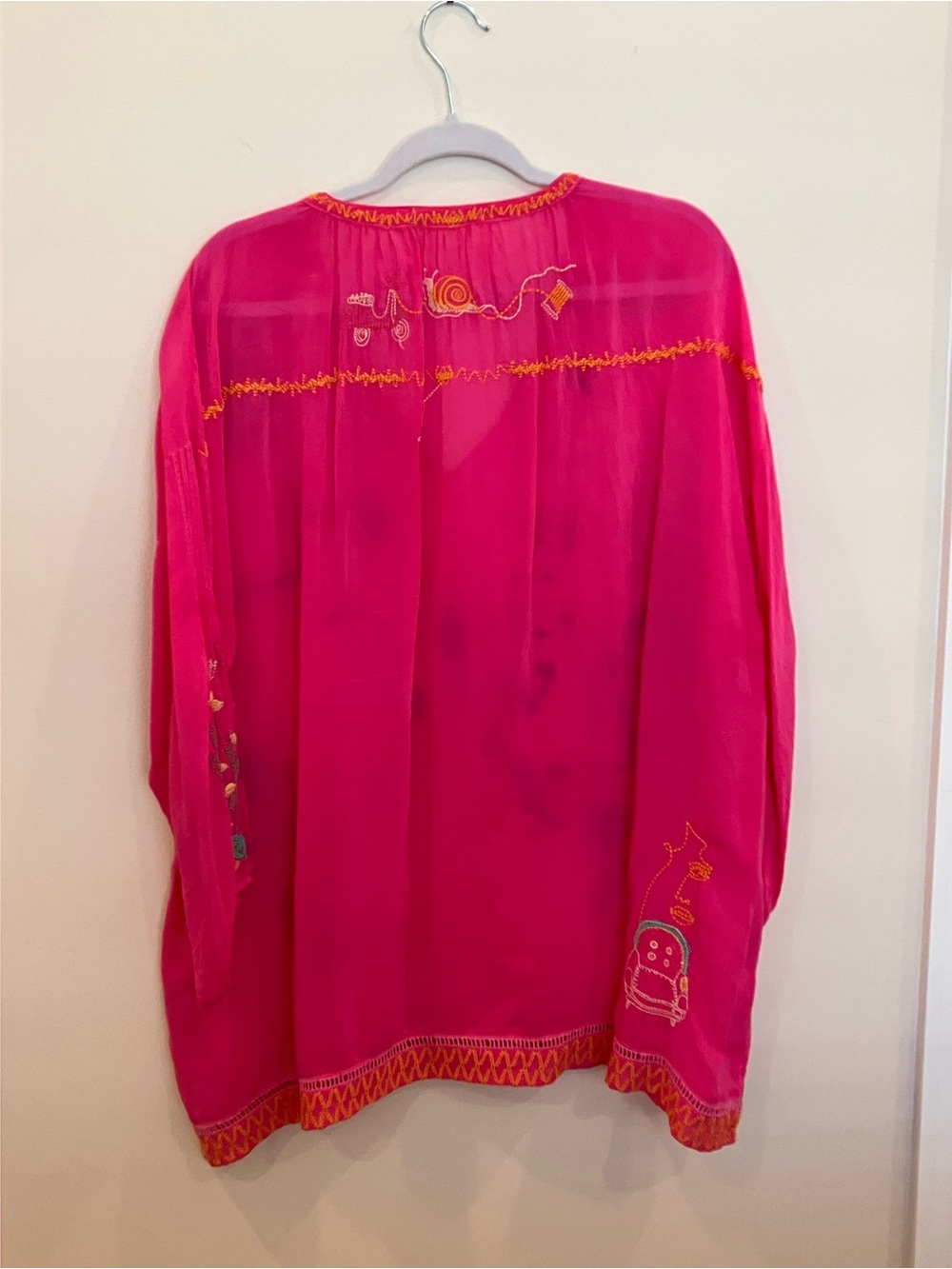Johnny Was Bright Fuchsia Embroidered V-Neck Tunic - Picture 8 of 14